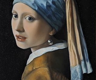 Flicka med pärlörhänge efter original av Johannes Vermeer.